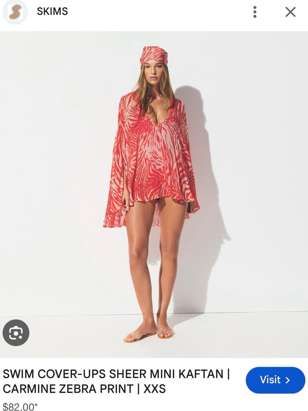 SKIMS Red and Cream Sheer Zebra Swim Coverup